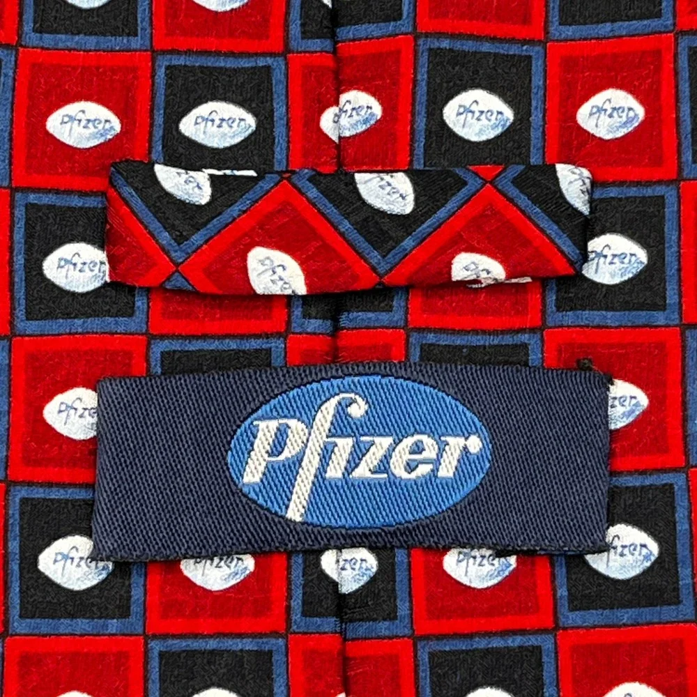 Pfizer Pill‎ Necktie Red Blue Geometric 100% Silk Mens Business Fashion Logo 58